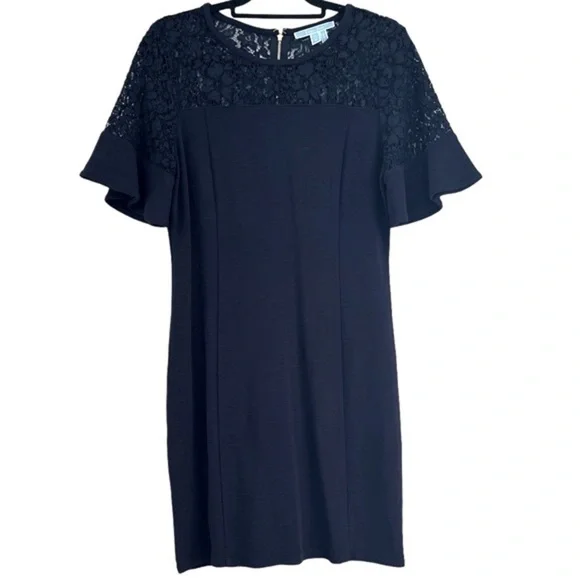 Draper James Solid Flutter Short Sleeve Dress in Navy Blue Size Medium - Picture 2 of 6